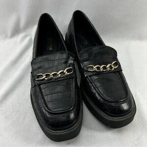 Reaction Kenneth Cole Sienna Lug Loafer Gold Chain Business Work Womens Platform